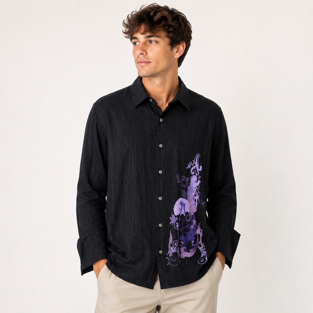 Sean John Button-Up Shirt Men's Size XXL Cotton Black Purple Art Y2K Grunge